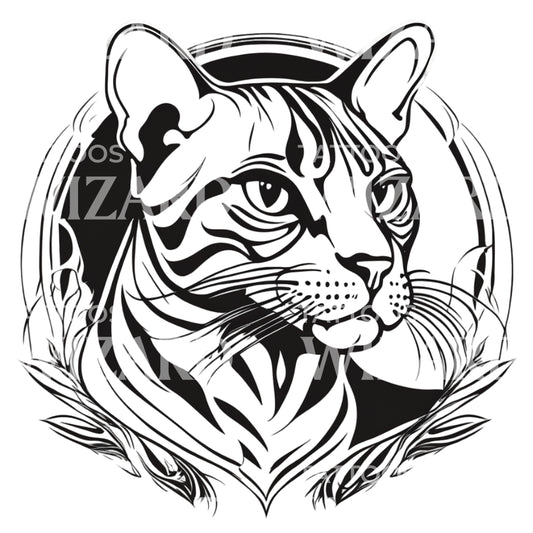 Bengal Cat Head with Tattoo Design