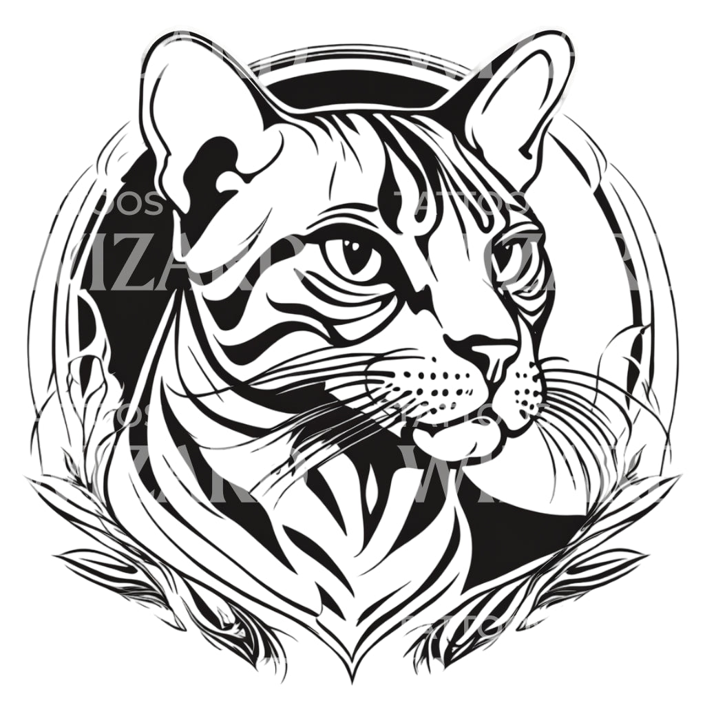 Tête de chat du Bengale avec motif de tatouage