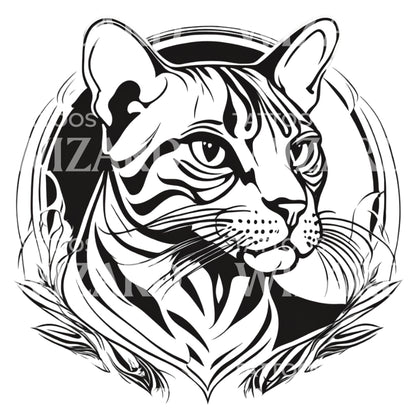 Bengal Cat Head with Tattoo Design