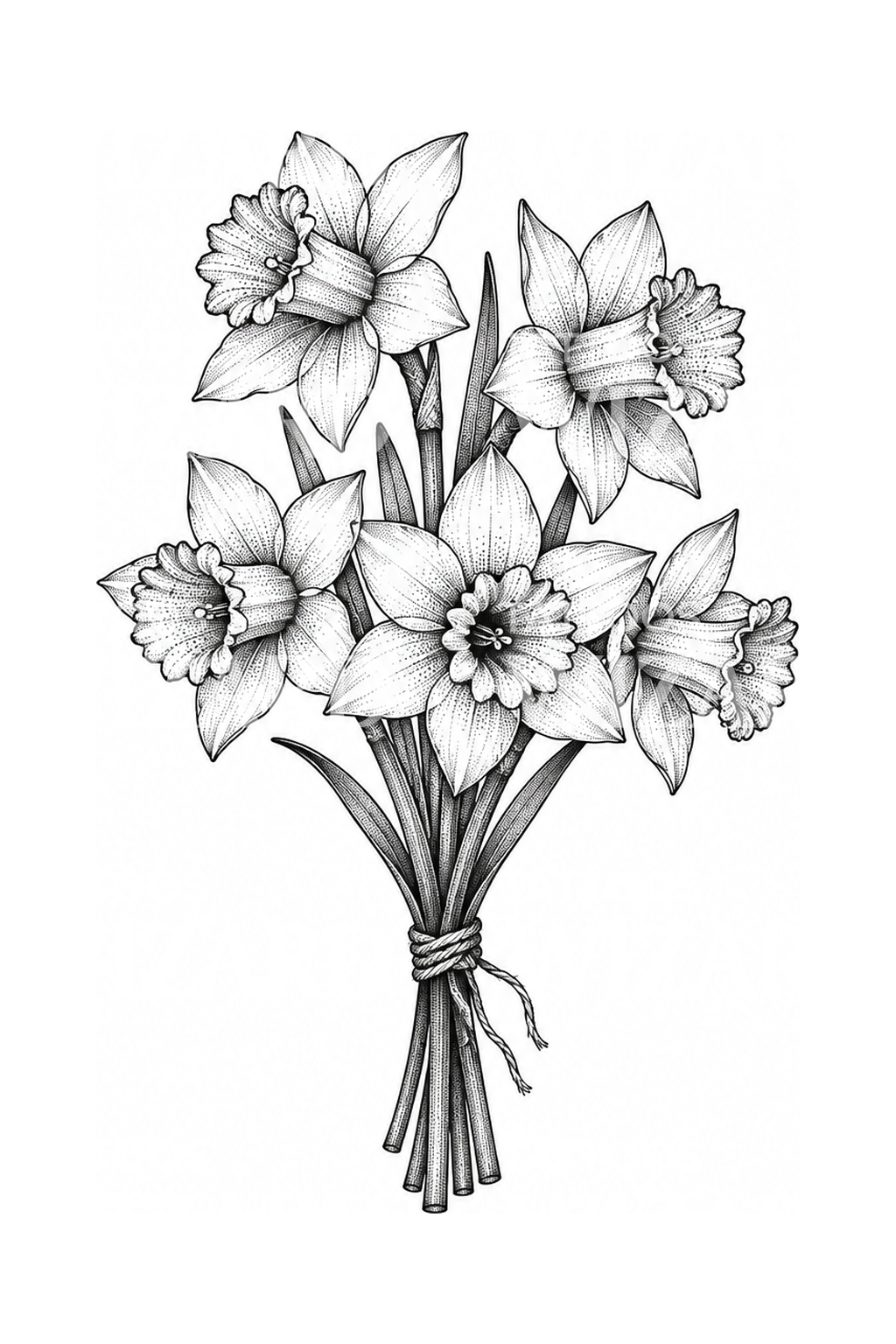 Daffodil Bunch Tied with Twine Tattoo Design