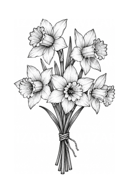 Daffodil Bunch Tied with Twine Tattoo Design