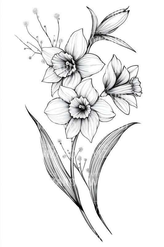 水仙花簇花束纹身设计