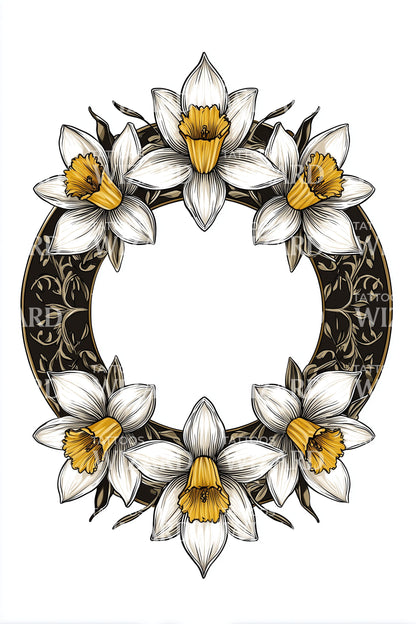 Design de tatouage couronne florale de jonquilles