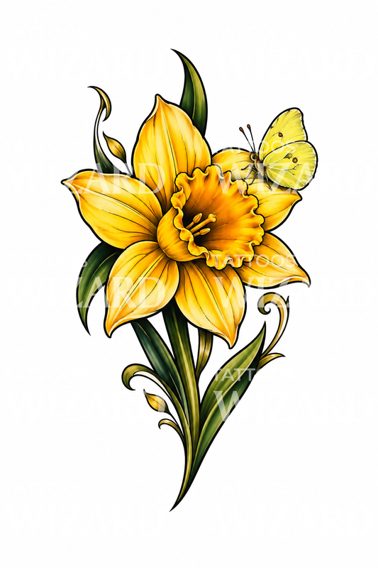 Narcis med citronsommerfugl tatovering