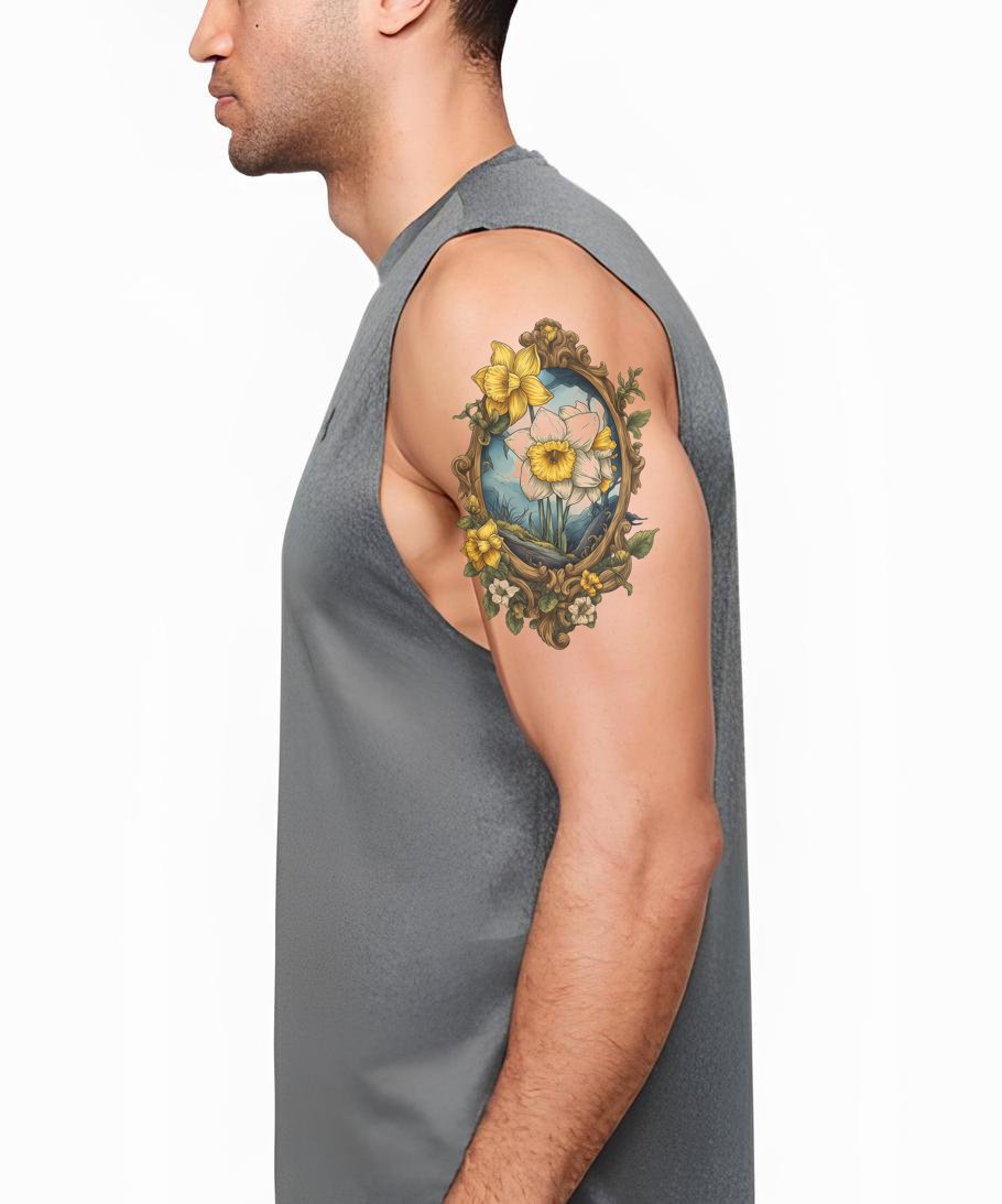 Gylden Påskeliljekrans Tatoveringsillustrasjon