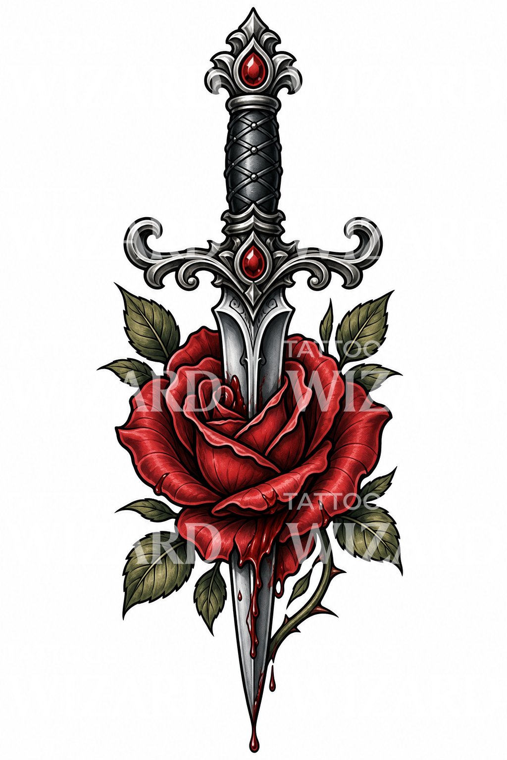 Dagger and Rose Tattoo Design