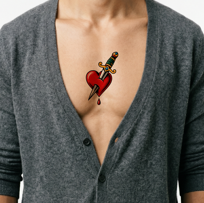 Traditionel tatovering af dolk gennem hjerte