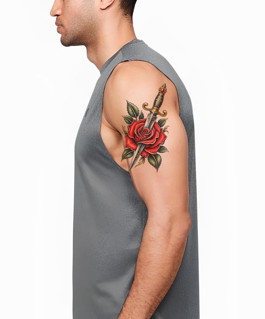 Dagger Through Rose Tattoo Illustration