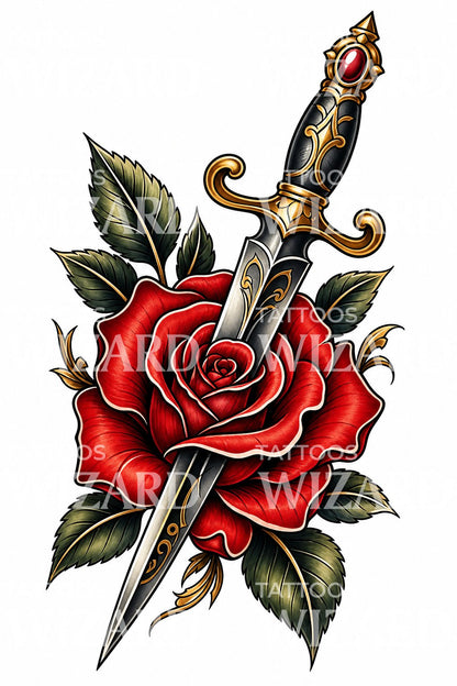 Dagger Through Rose Tattoo Illustration