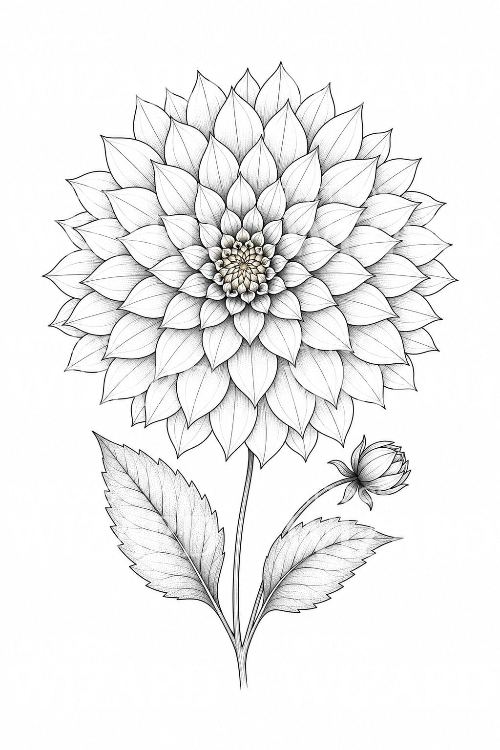 Jemná lineární tetovací předloha s květem jiřiny