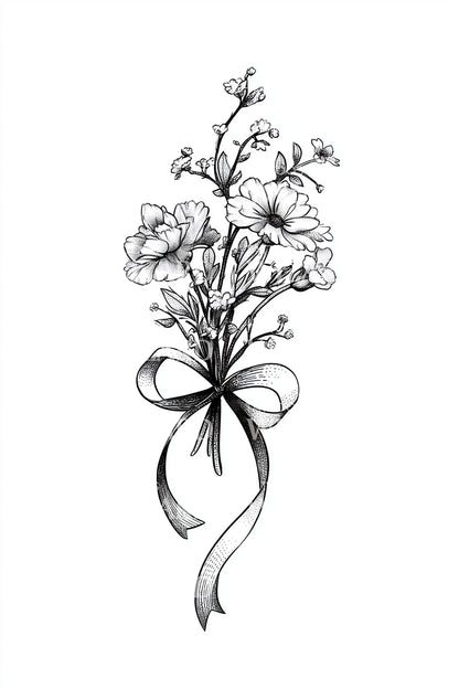 Dainty Ribbon Posy Tattoo Design