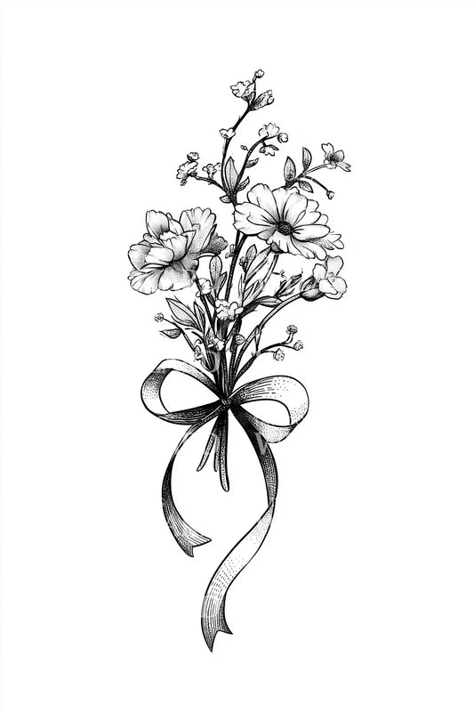 Dainty Ribbon Posy Tattoo Design