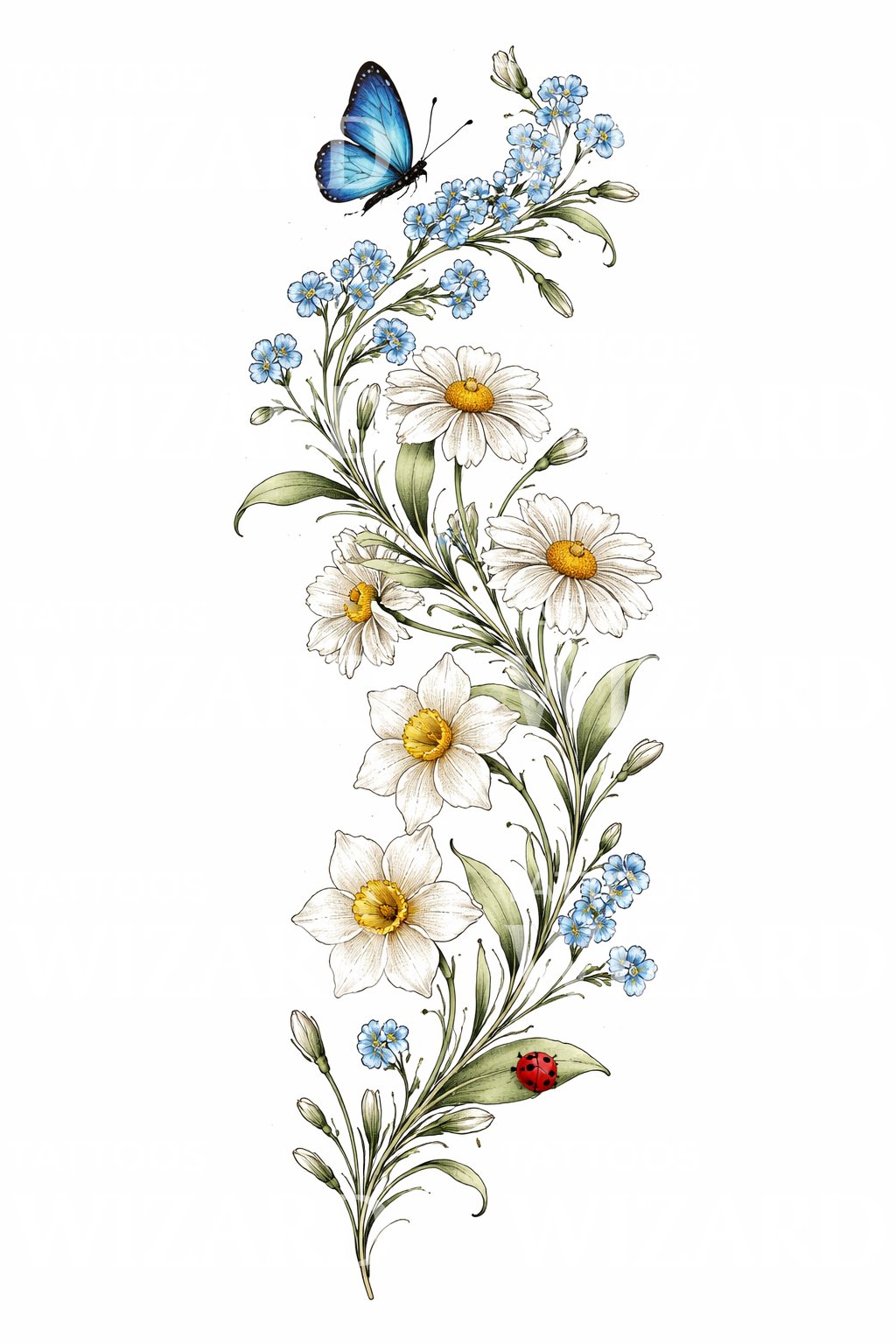 Daisy and Butterfly Tattoo Design