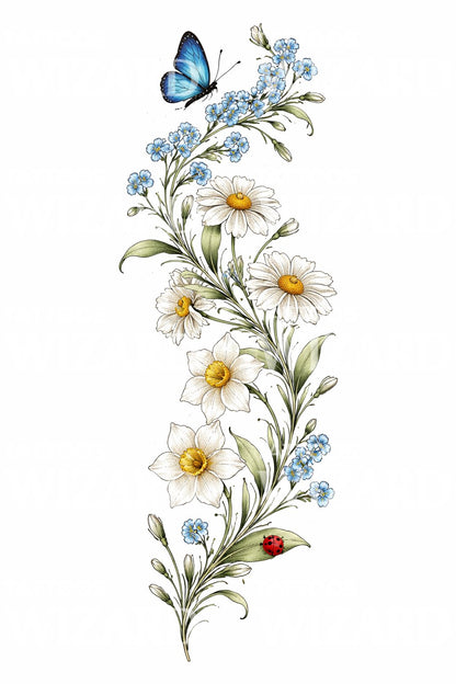 Daisy and Butterfly Tattoo Design
