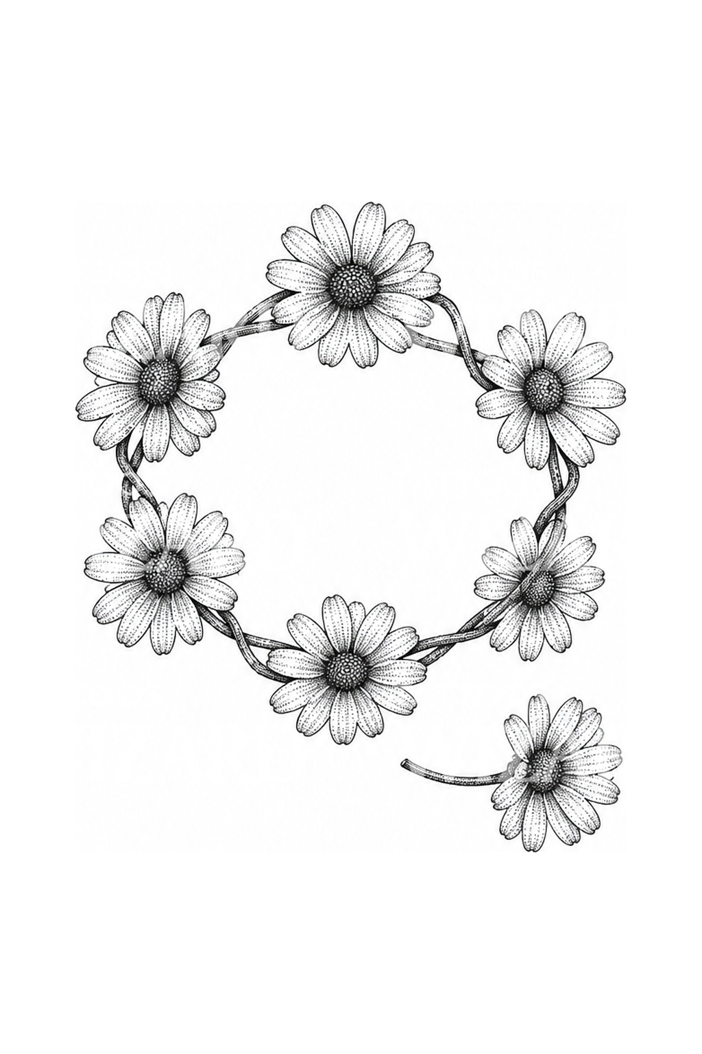 Idea tattoo di cerchio di margherite in dotwork