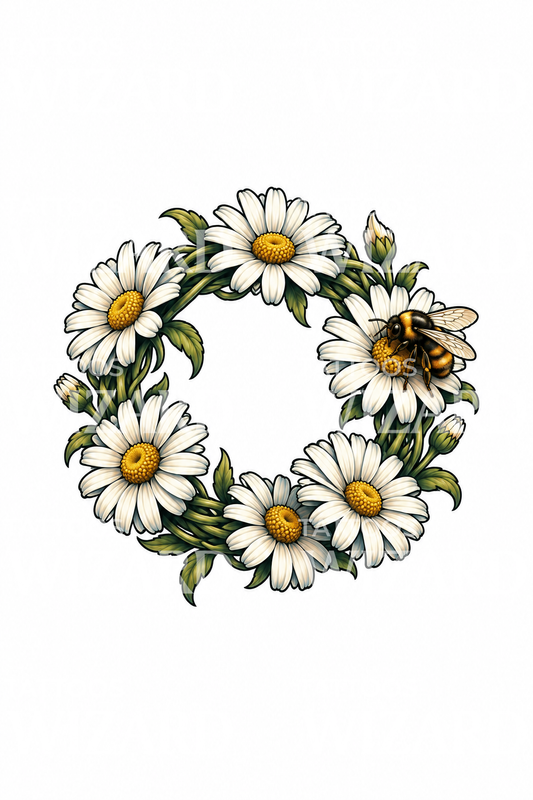 Tatoveringsdesign med tusenfrydkrone og humle