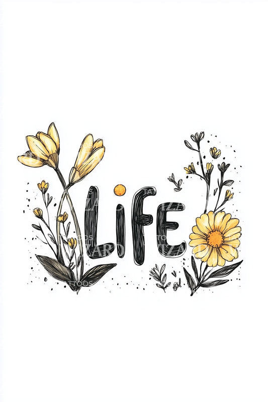 Daisy Life Lettering Tattoo Design
