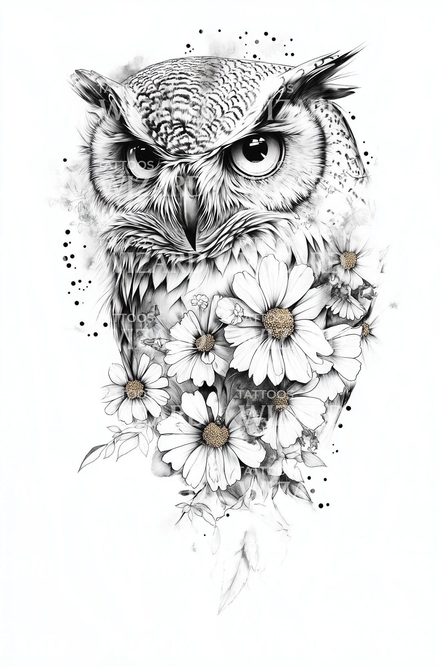 Daisy Owl Sketch Tattoo Design