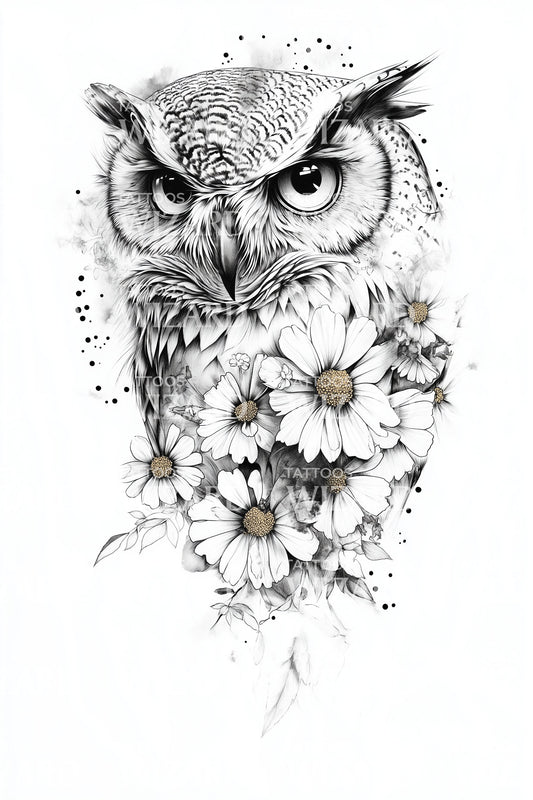 Daisy Owl Sketch Tattoo Design