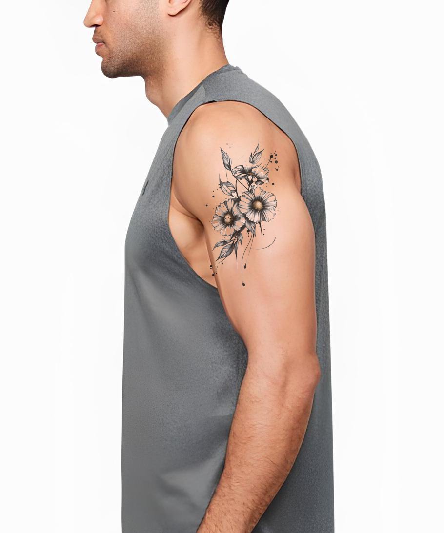 Ilustração de Tatuagem de Ramalhete de Margaridas Selvagens