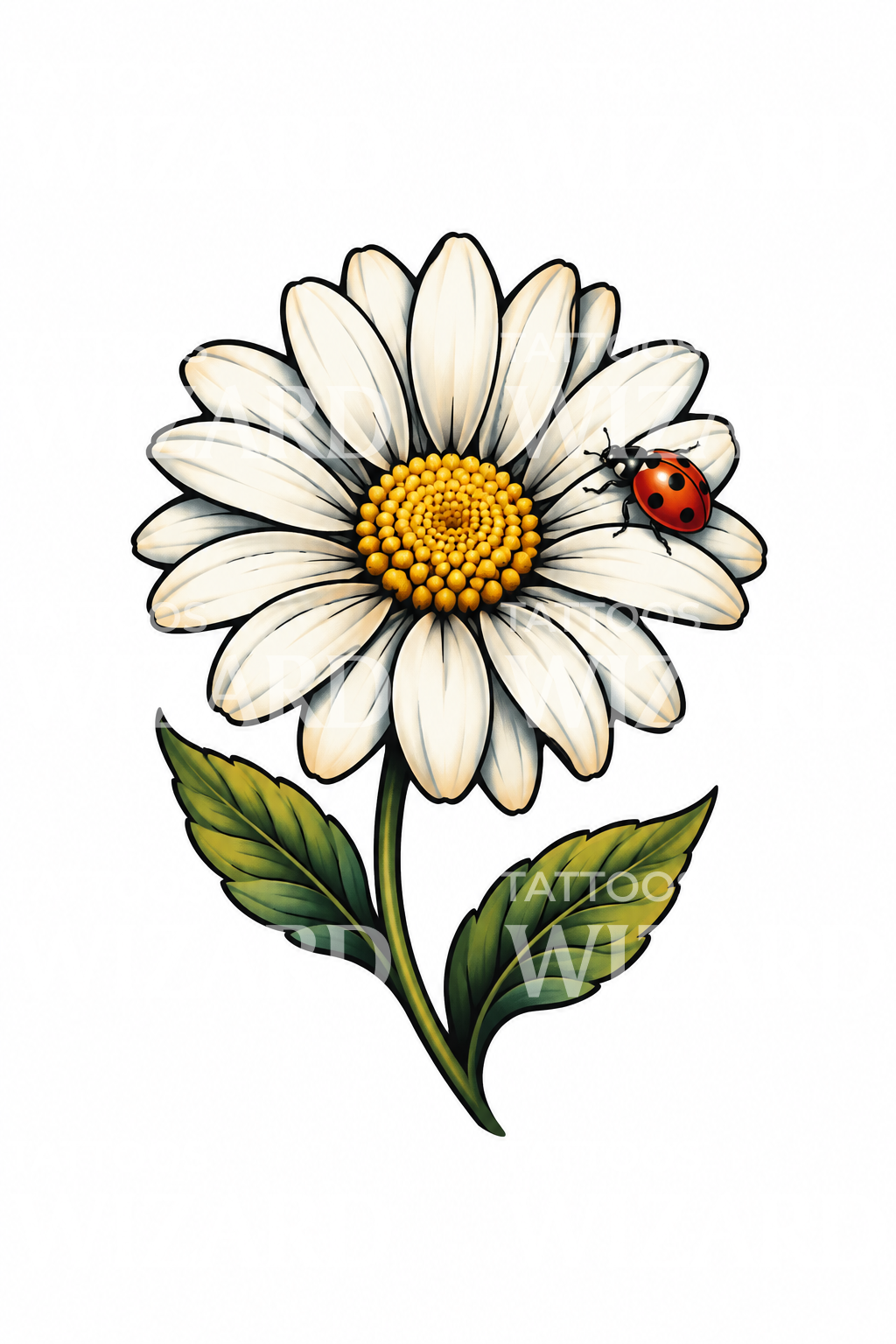 Daisy with Ladybird Neo Traditional Tattoo Idea