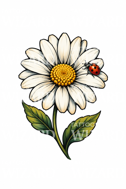 Daisy with Ladybird Neo Traditional Tattoo Idea