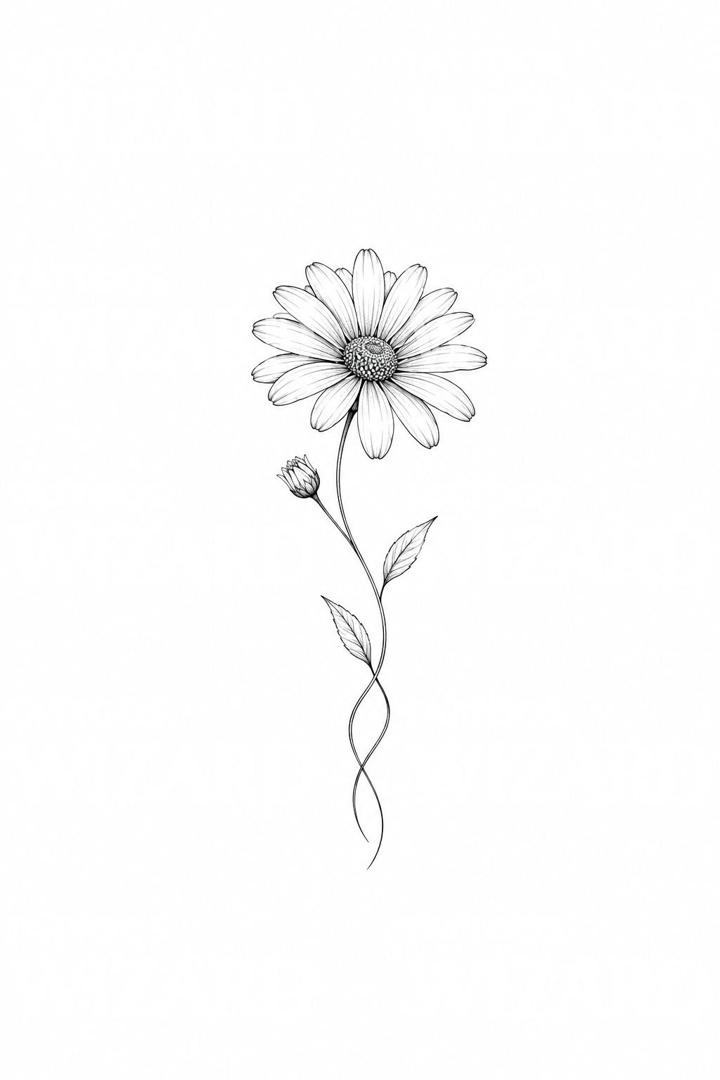 Tattoo di margherita con gambo ritorto in fine line