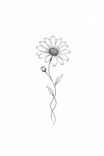 Tattoo di margherita con gambo ritorto in fine line