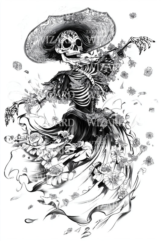 Dancing Calavera Tattoo Design