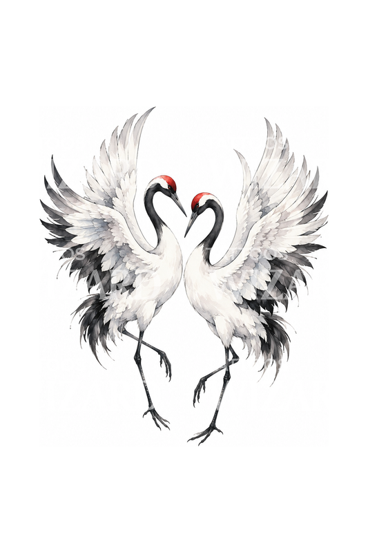 Dancing Red Crowned Cranes Tattoo Design