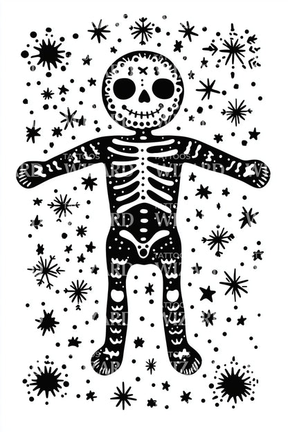 Dancing Skeleton Gingerbread Tattoo Illustration