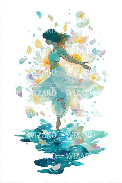 Dancing Water Nymph Tattoo Illustration