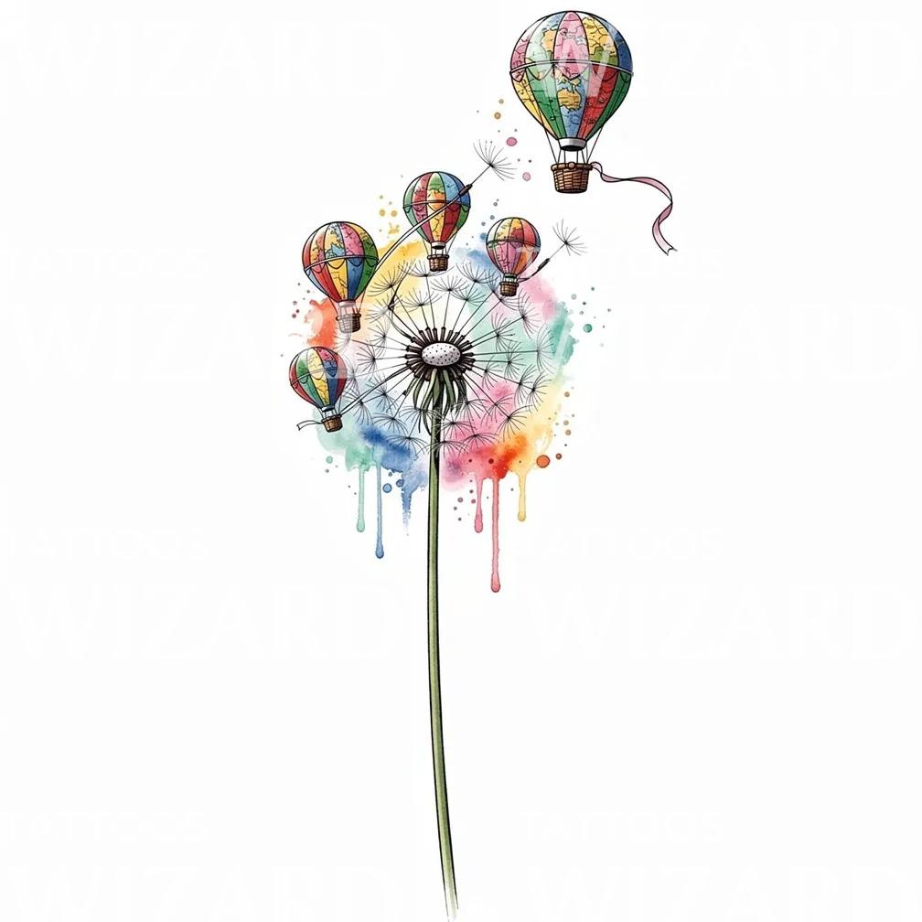 Dandelion Balloon Watercolor Tattoo Design