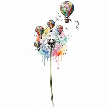 Dandelion Balloon Watercolor Tattoo Design
