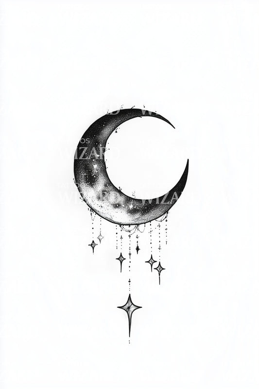 Dangling Crescent Stars Tattoo Idea