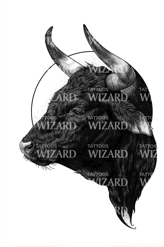Dark Bull Profile Tattoo Design
