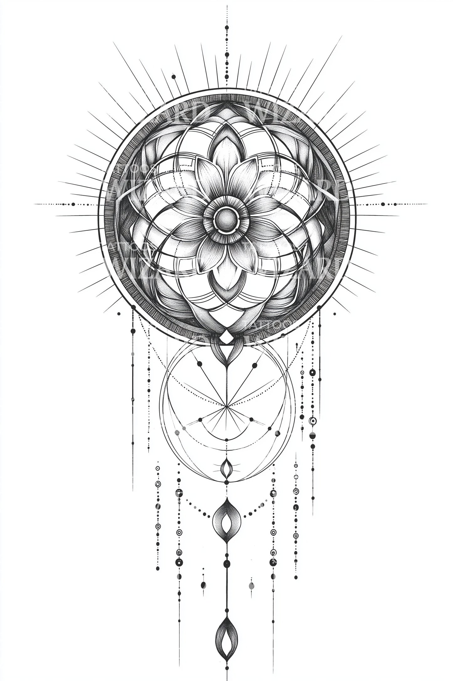 Diseño de tatuaje mandala loto núcleo oscuro