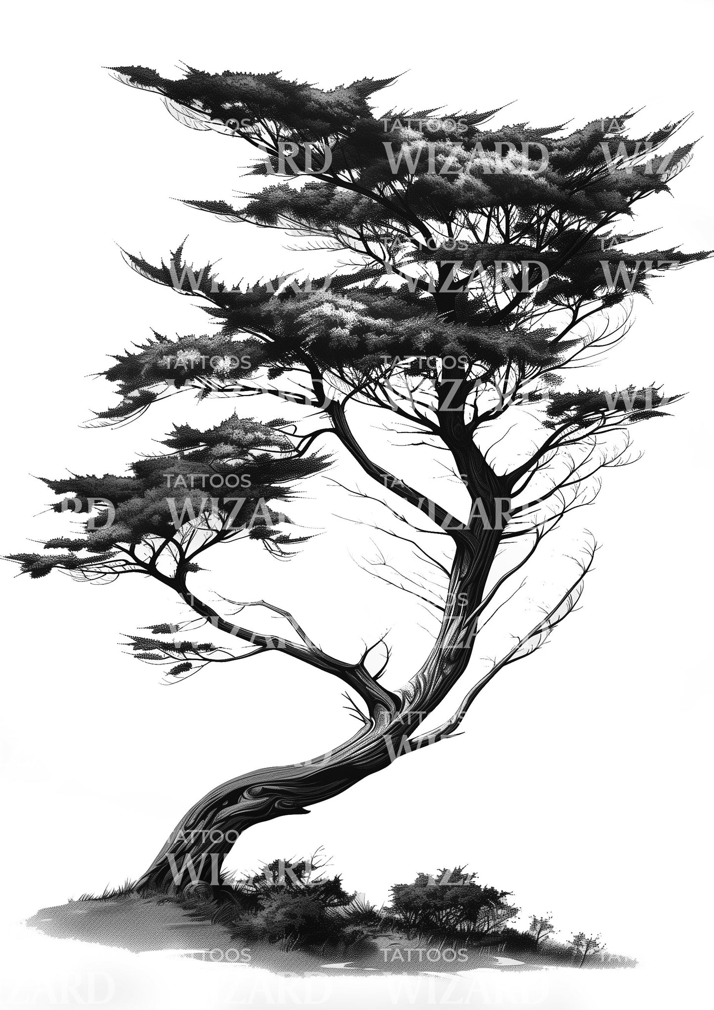 Dark Cypress Tree Tattoo Design