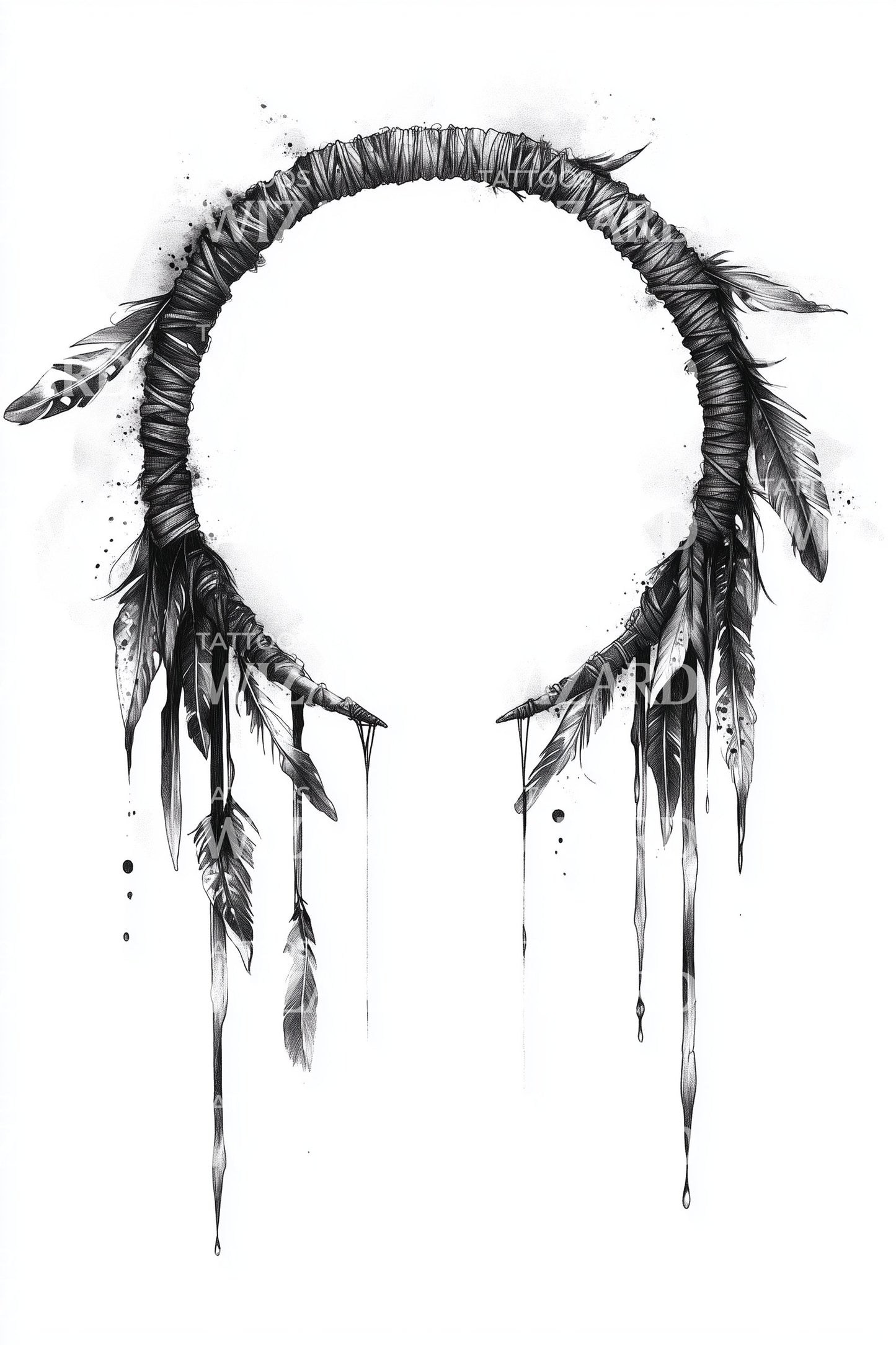 Dark Feather Halo Wreath Tattoo Design