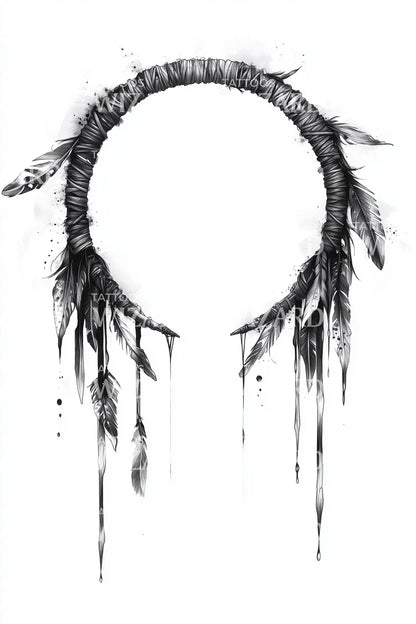 Dark Feather Halo Wreath Tattoo Design