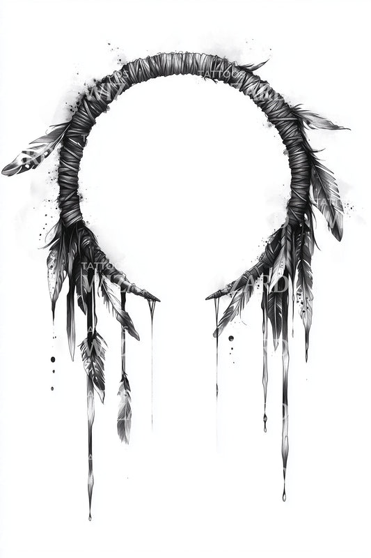 Dark Feather Halo Wreath Tattoo Design