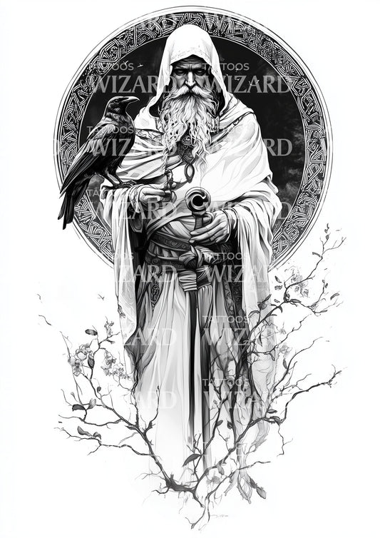 Dark Merlin in White Tattoo Design