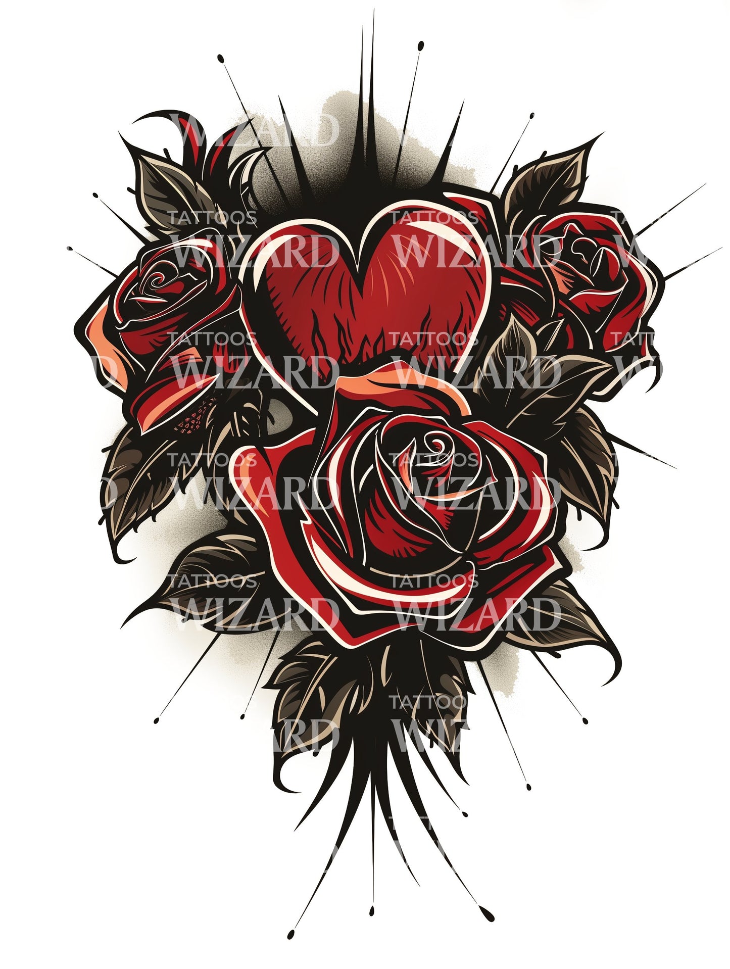 Dark Roses with Heart Tattoo Design