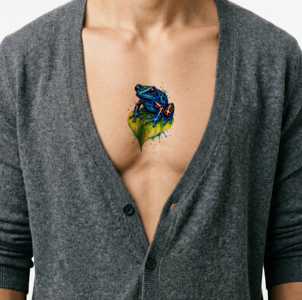 Tatoveringsdesign med blå pilgiftfrosk