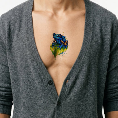 Tatoveringsdesign med blå pilgiftfrosk