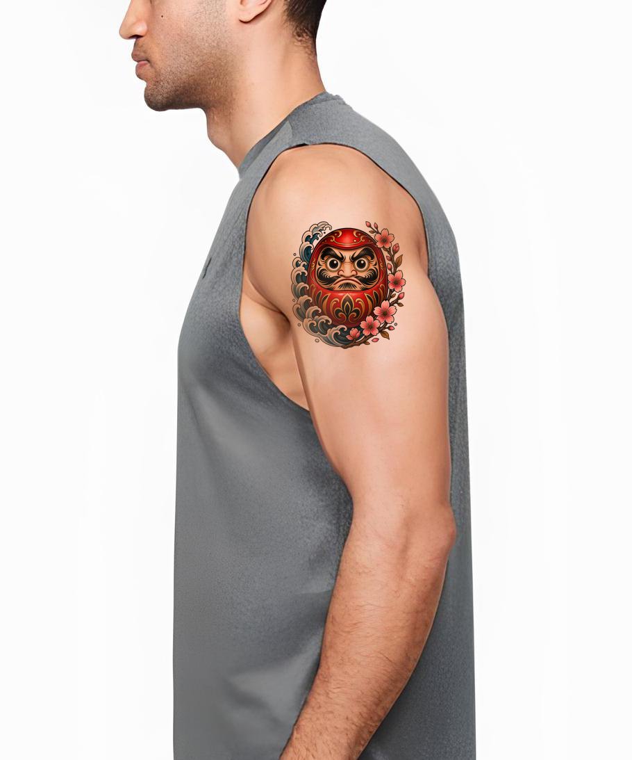 Design de tatouage néo-traditionnel poupée Daruma