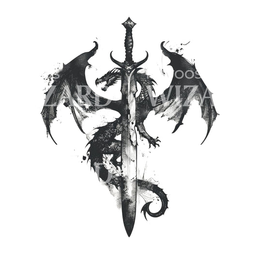 Dauntless Dragon and Dagger Tattoo Design