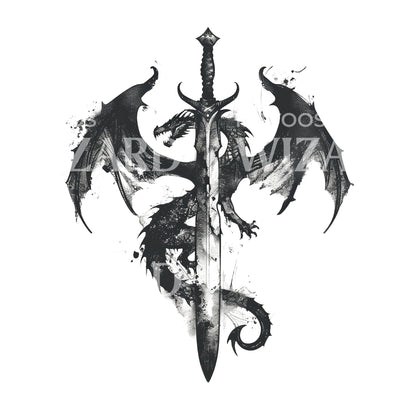 Dauntless Dragon and Dagger Tattoo Design