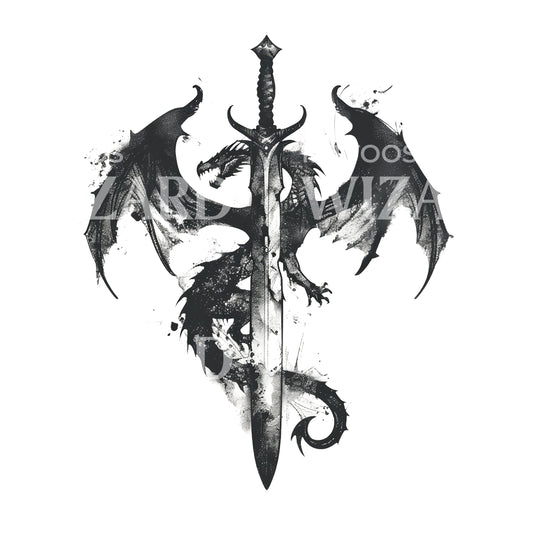 Conception de tatouage de dragon et de poignard intrépide