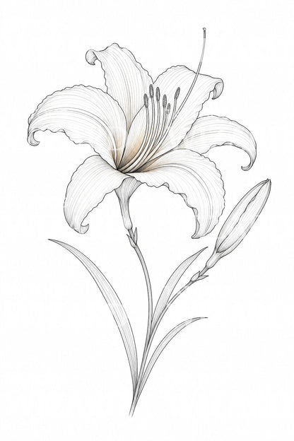 Daylily Bloom Fine Line Tattoo Design
